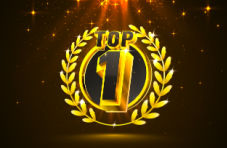 An illustration of the word ‘top’ and number ‘1’ outlined in gold with sparkling stars shining onto it on a dark background